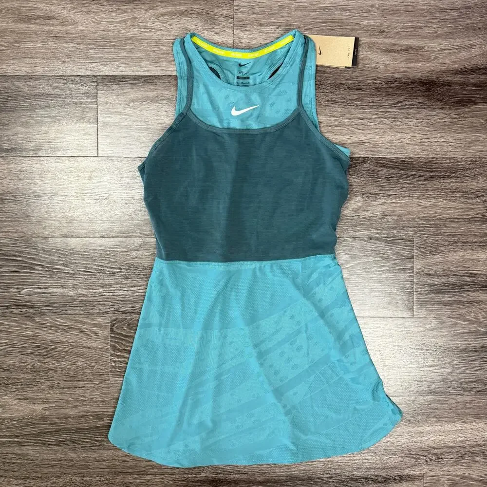 Nike Court Slam Dri-FIT Tight Fit Tennis Dress Women's Sz Medium Teal FZ6463-379